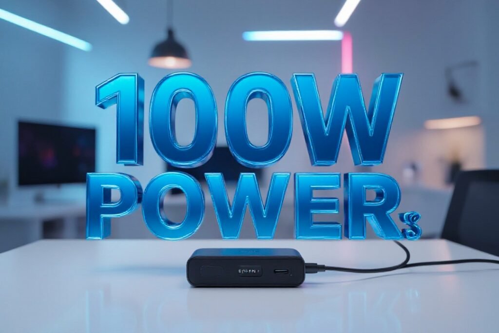 Anker 100W fast charger plugged into wall outlet
