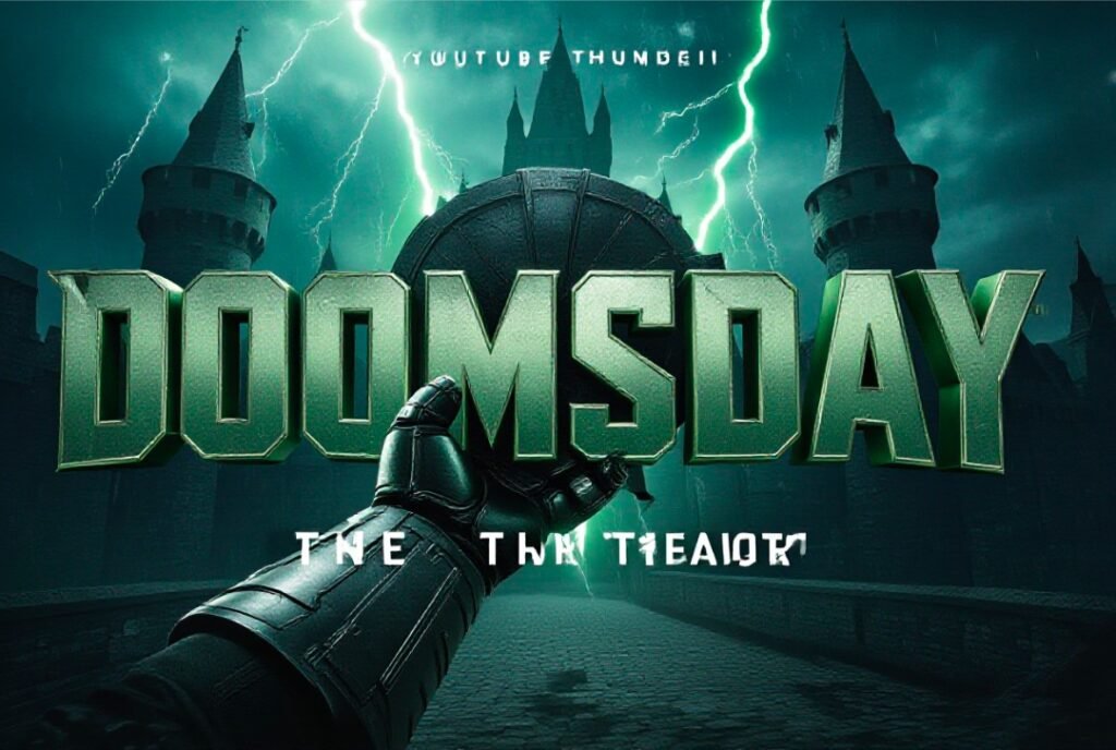 Avengers Doomsday movie logo gold texture dark background