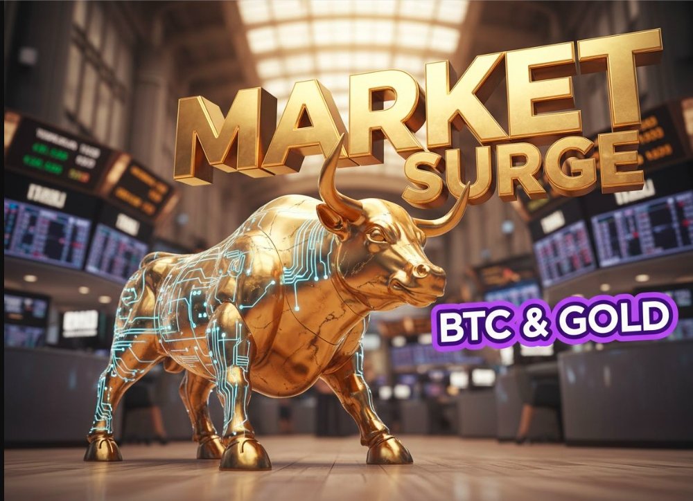 Bitcoin chart rising with gold bars and japanese flag background