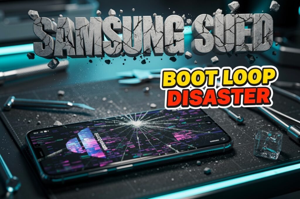 Broken Samsung Galaxy S22 smartphone displaying boot loop error screen