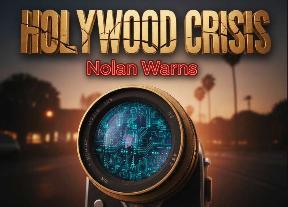 Christopher Nolan speaking at directors guild press conference microphone