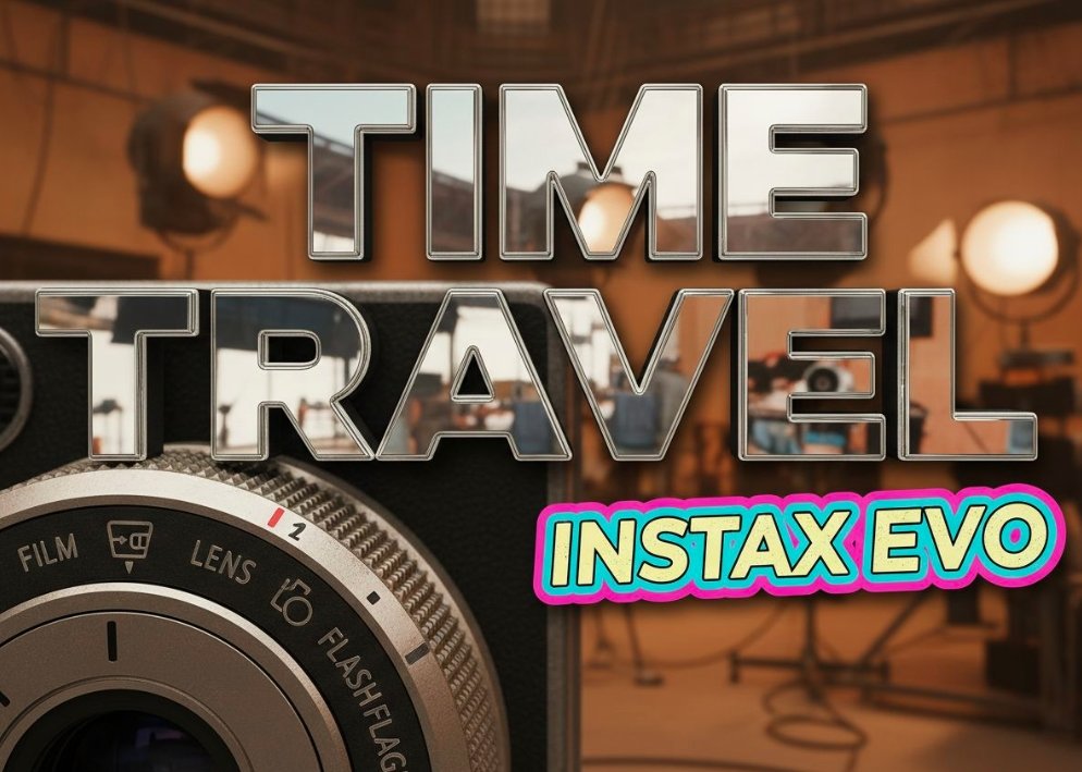 Fujifilm instax mini evo cinema camera with eras dial and vintage filter prints