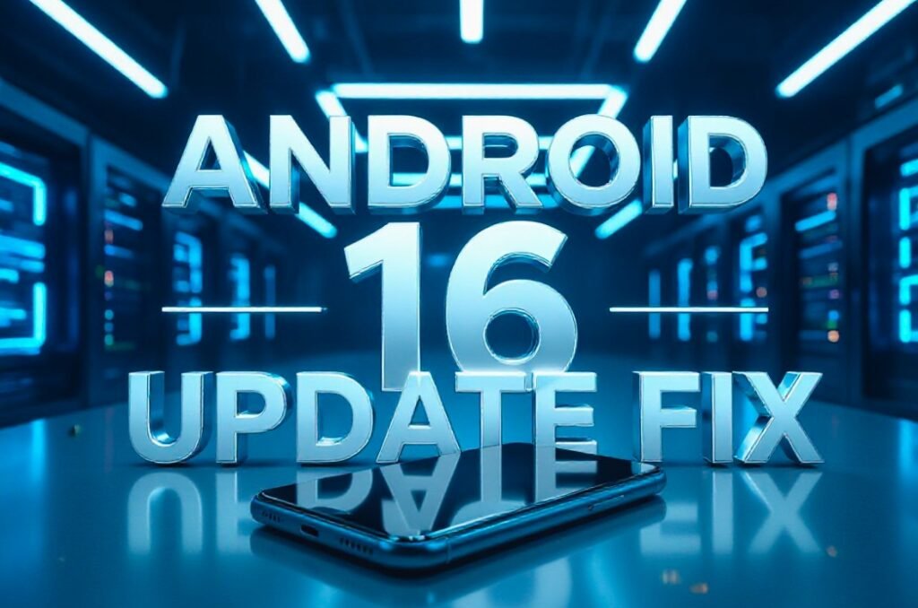 Google Pixel phone displaying Android 16 system update screen