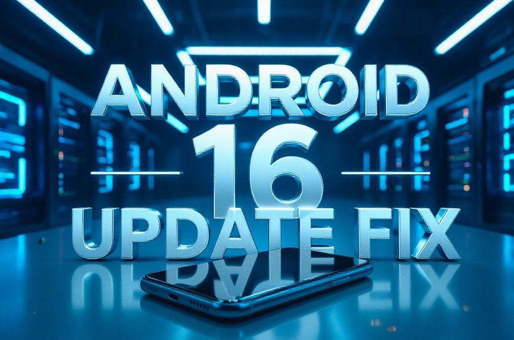 Google Pixel phone displaying Android 16 system update screen