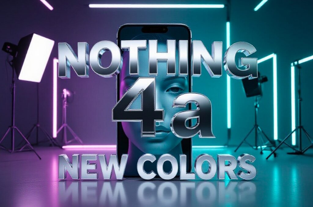 Nothing Phone 4a colorful teaser poster with blue yellow pink text