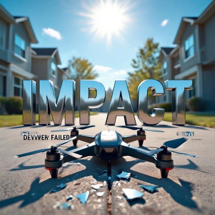 broken amazon mk30 drone on ground near brick wall