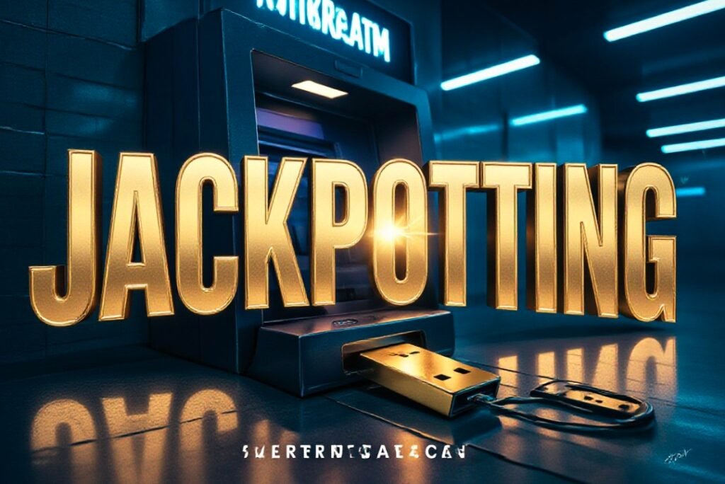  hooded figure holding usb drive near automated teller machine keypad