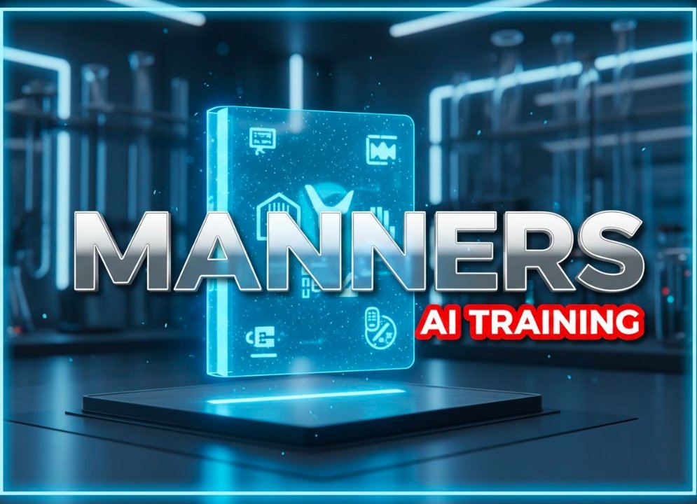 humanoid robot hand holding digital etiquette guide book