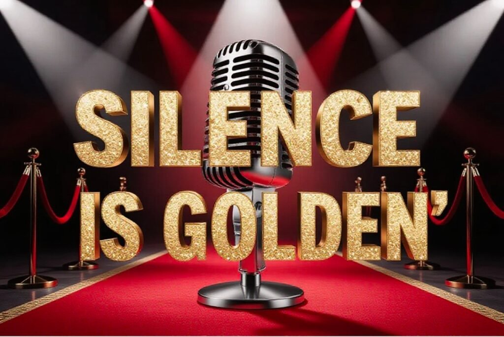 microphone turned away on red carpet spotlight background