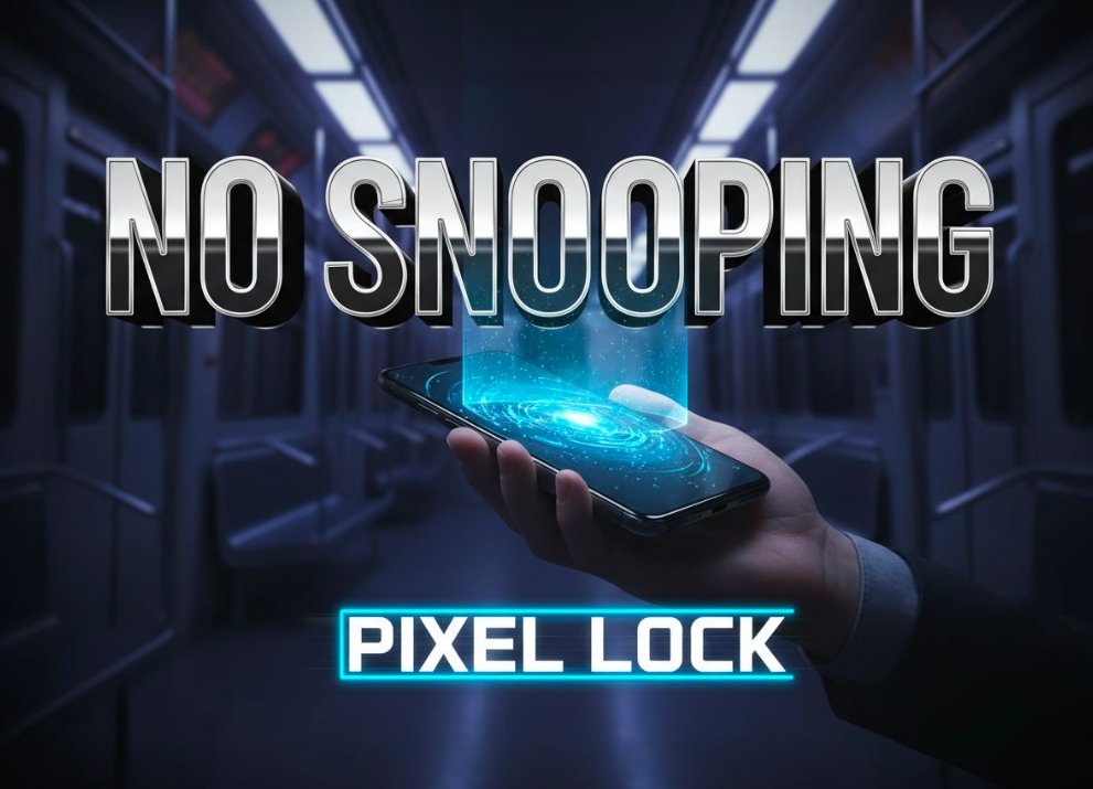  person using samsung galaxy smartphone on crowded subway train with blurred screen privacy mode active