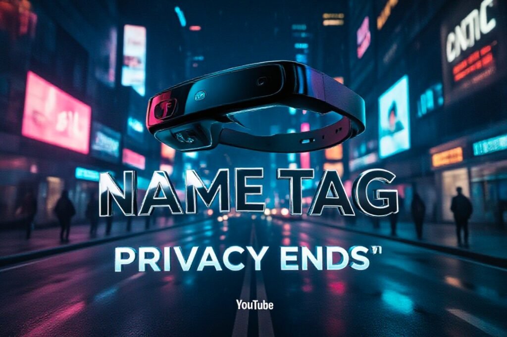 person wearing black wayfarer smart glasses with blue digital interface overlay