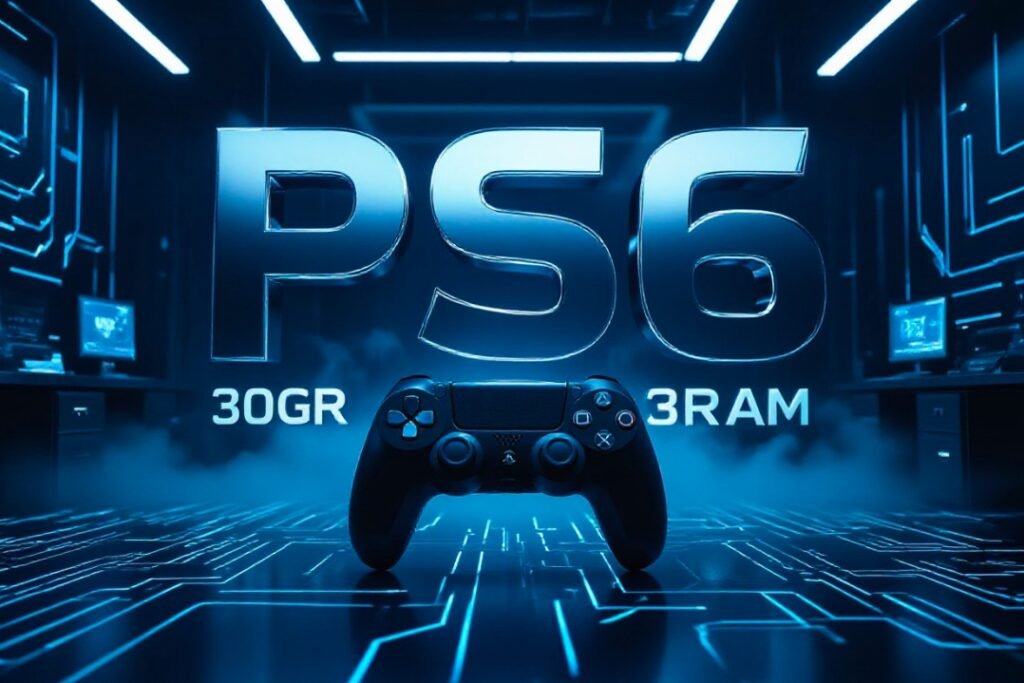 playstation 6 console concept silhouette neon blue background
