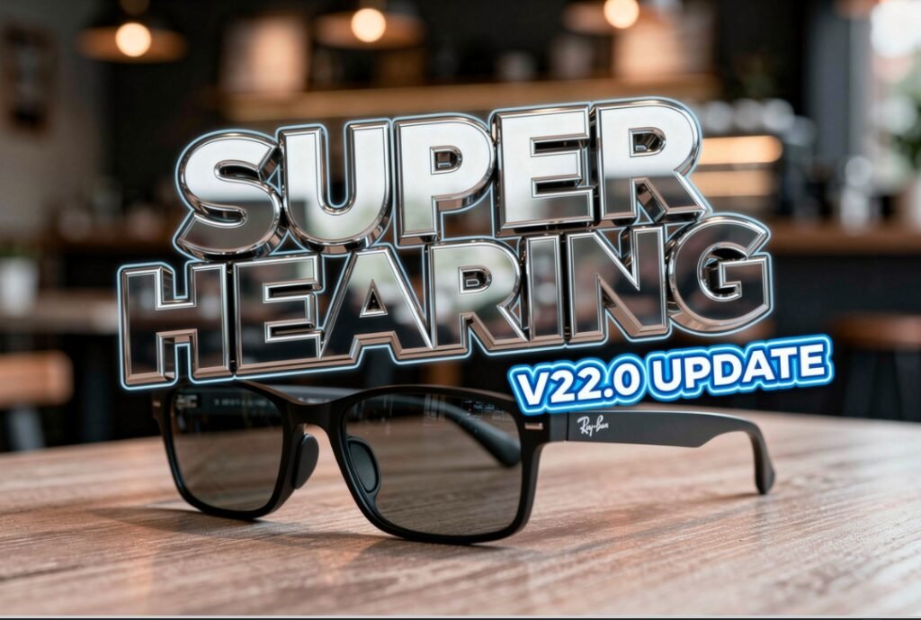  ray ban meta smart glasses black frames sitting on wooden table