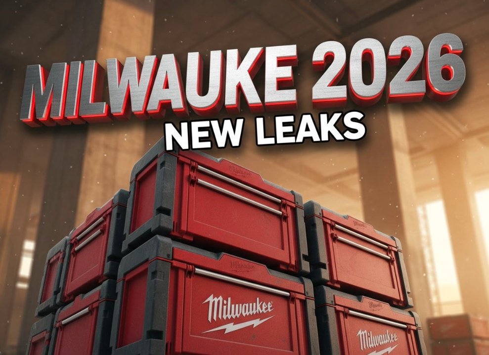 red milwaukee packout crate stacked on jobsite concrete floor