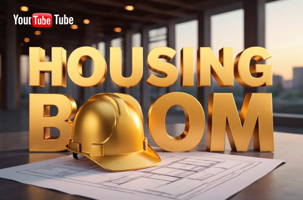 suburban residential construction site framing stage sunsetAI IMAGE PROMPT: A viral, hyper-realistic YouTube thumbnail with a Business Gold atmosph