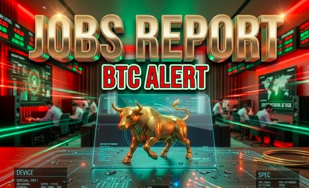 Bitcoin chart reacting to US labor market statistics volatility