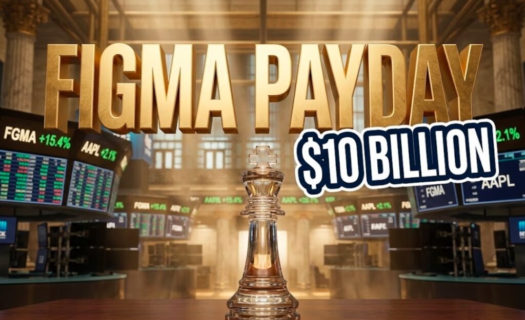 Dylan Field Figma CEO silhouette massive 3D gold typography financial concept