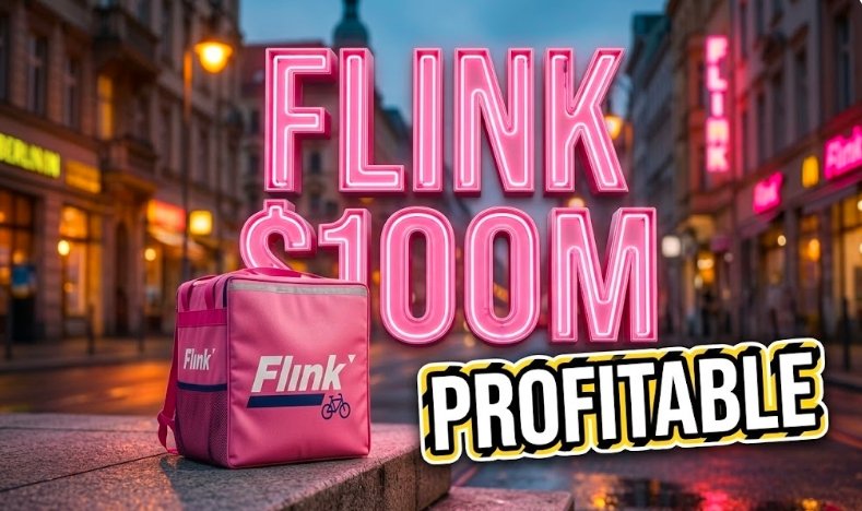 Flink grocery delivery bag on doorstep Berlin street