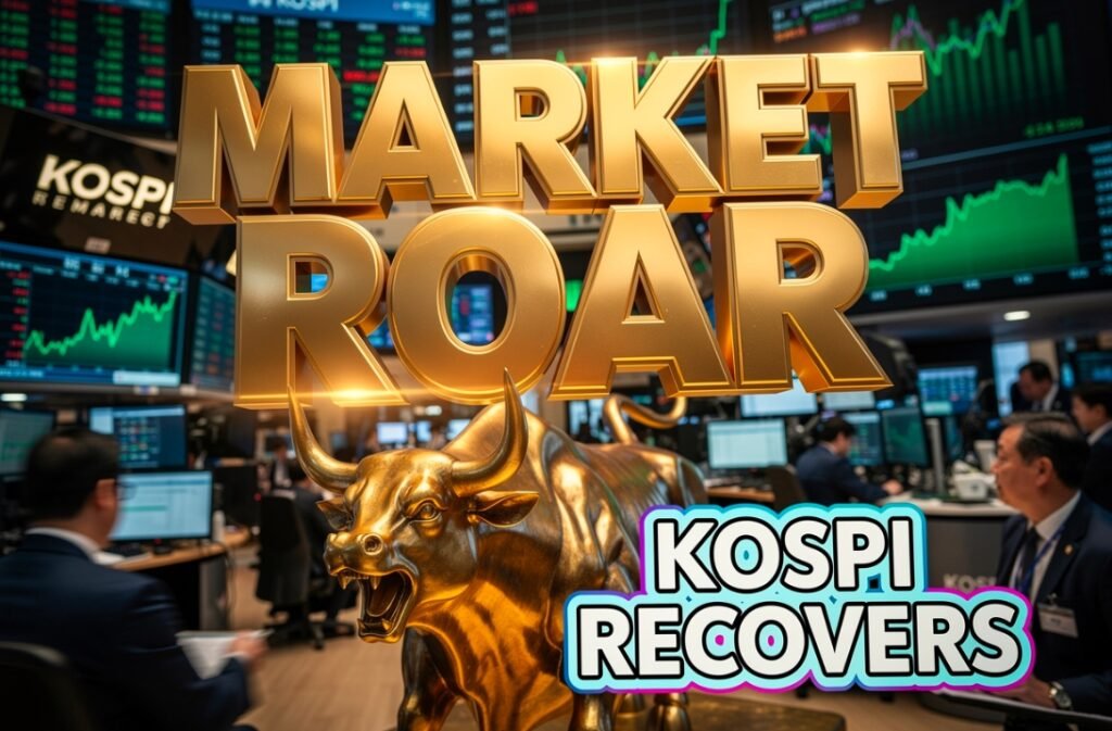 South Korea Kospi stock market chart rising green arrow