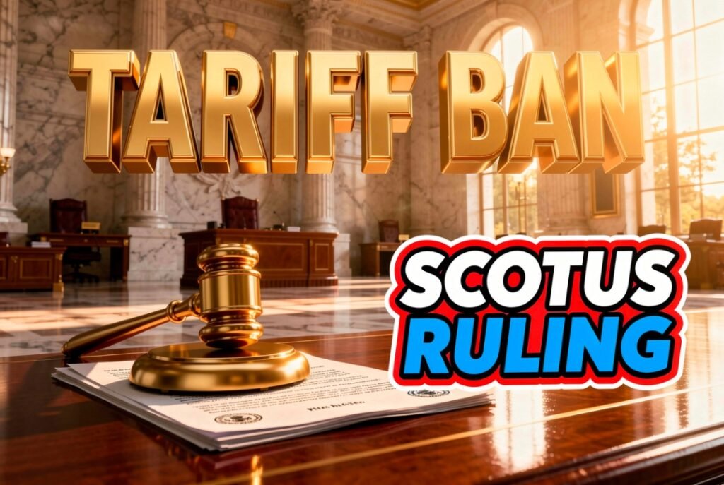 Supreme Court building facade with trade law gavel concept