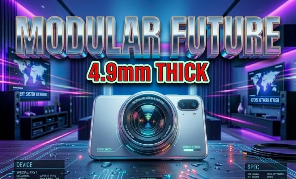 Tecno modular phone concept with telephoto lens attachment on table