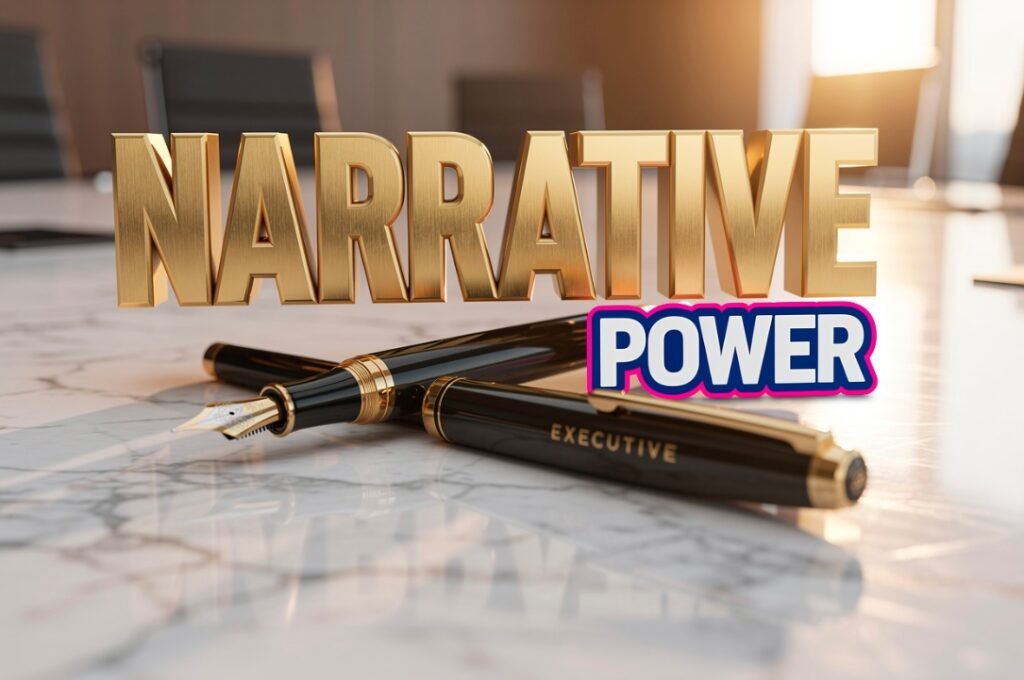 business executive using narrative storytelling techniques during boardroom presentation
