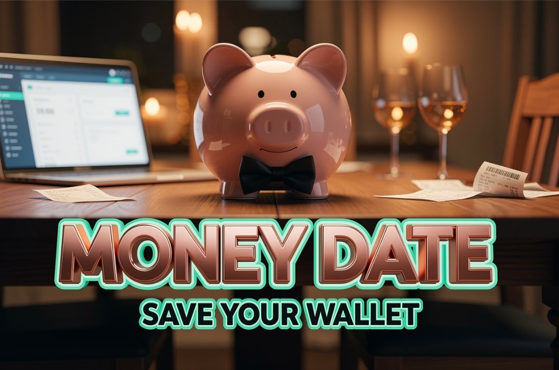 couple reviewing bank account together during financial date night