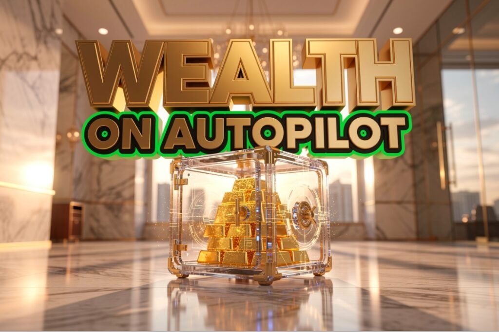 golden hourglass on marble table representing long term automated wealth growth
