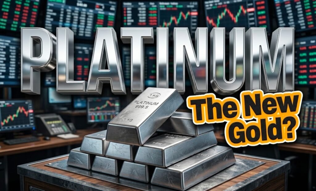 silver platinum bullion bars stacked on financial chart background