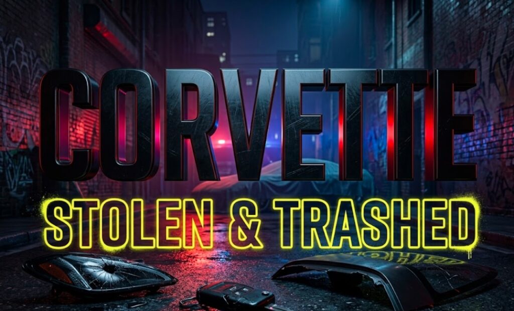 stolen 2017 Corvette vandalized spray paint egg damage Virginia