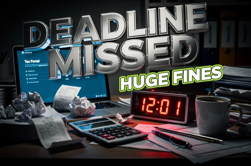 stressed person looking at overdue tax notice on laptop