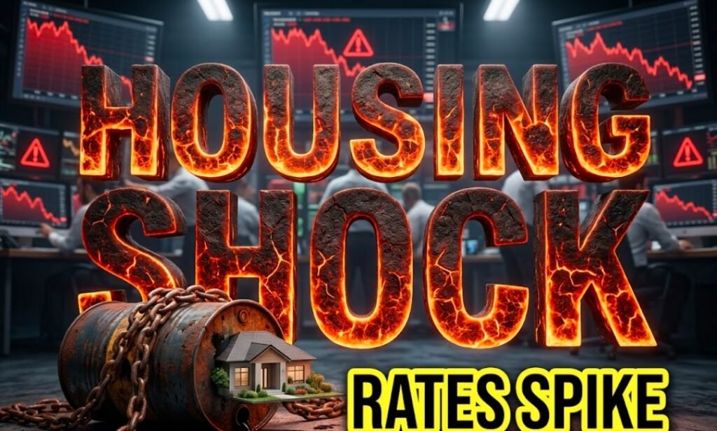  3d miniature house tied to crude oil barrel showing rising mortgage rates