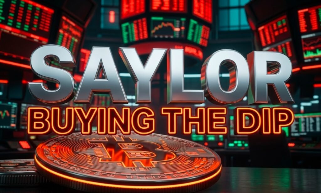  Bitcoin chart with orange dots showing Strategy purchase history