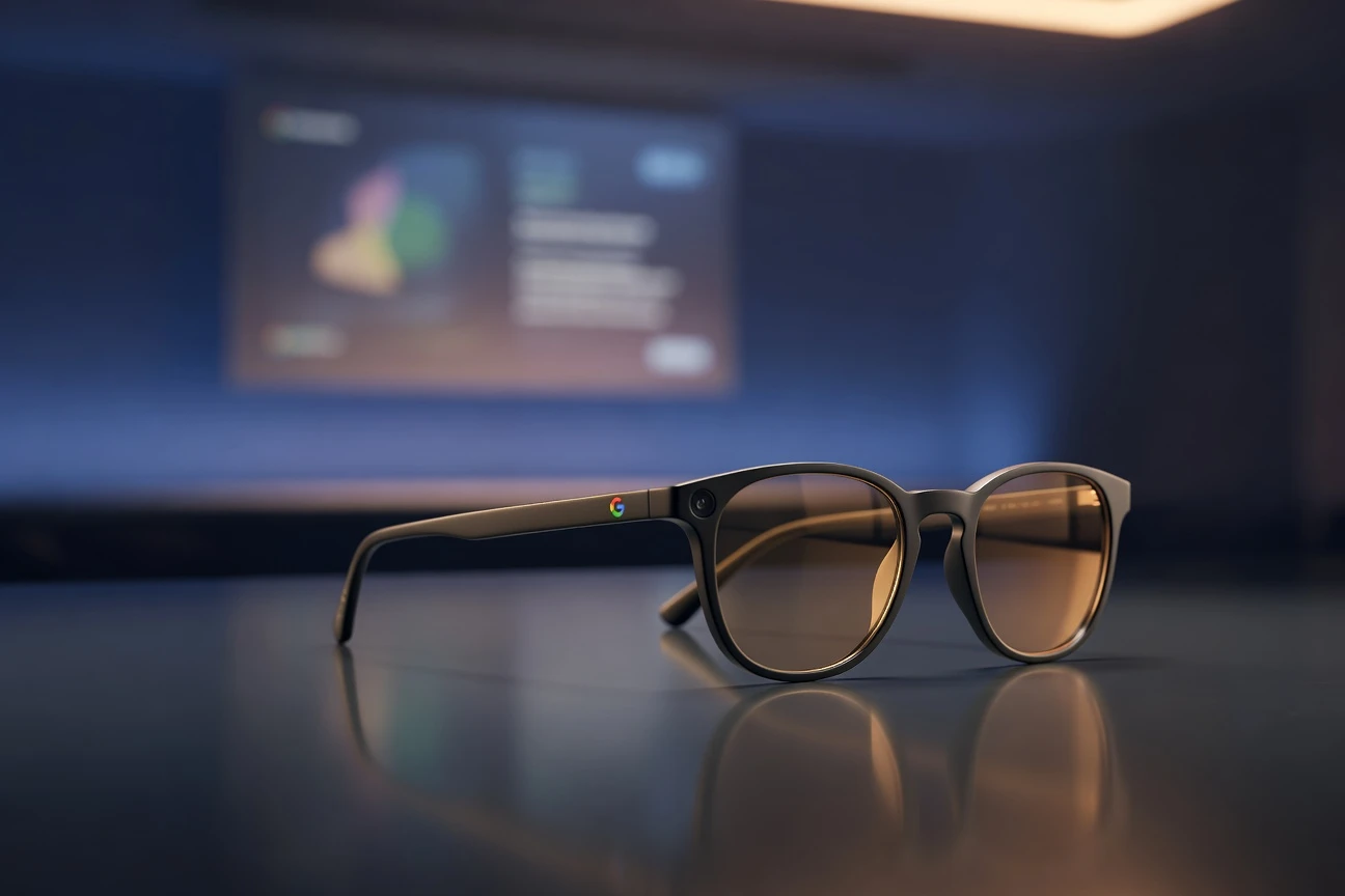 Google I/O 2026 keynote announcing Gemini 3.5 and Samsung intelligent eyewear.