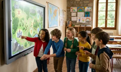 Children using JOY game-based learning in primary classroom