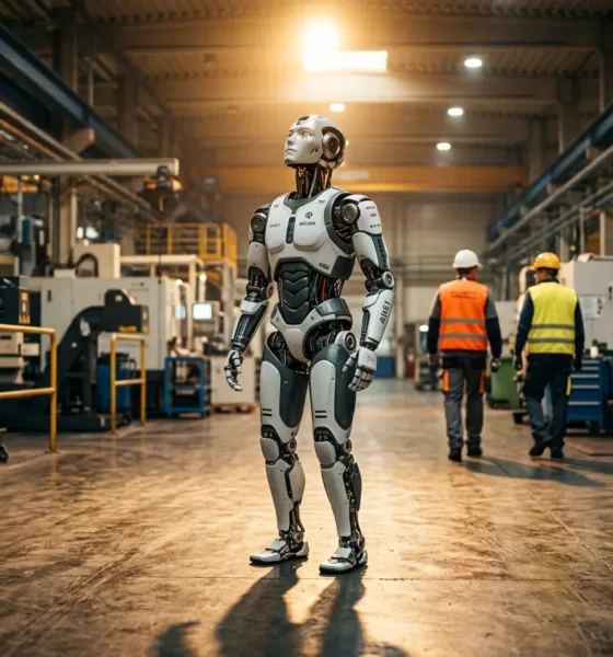 NEURA Robotics humanoid robot on a factory floor