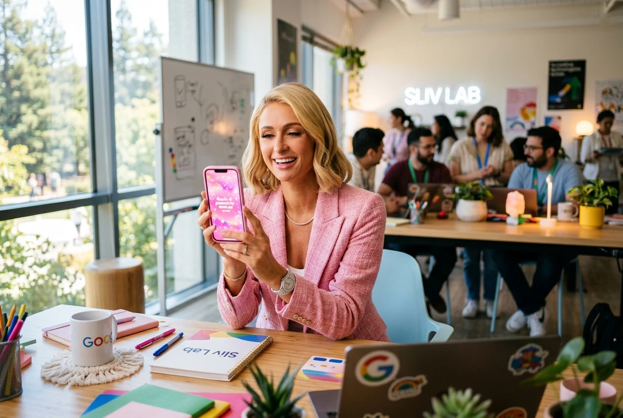 Paris Hilton Android Icon in Residence Gemini Canvas vibe coding