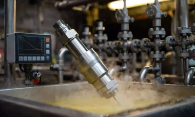 AI industrial cleaning sensor probe in chemical bath