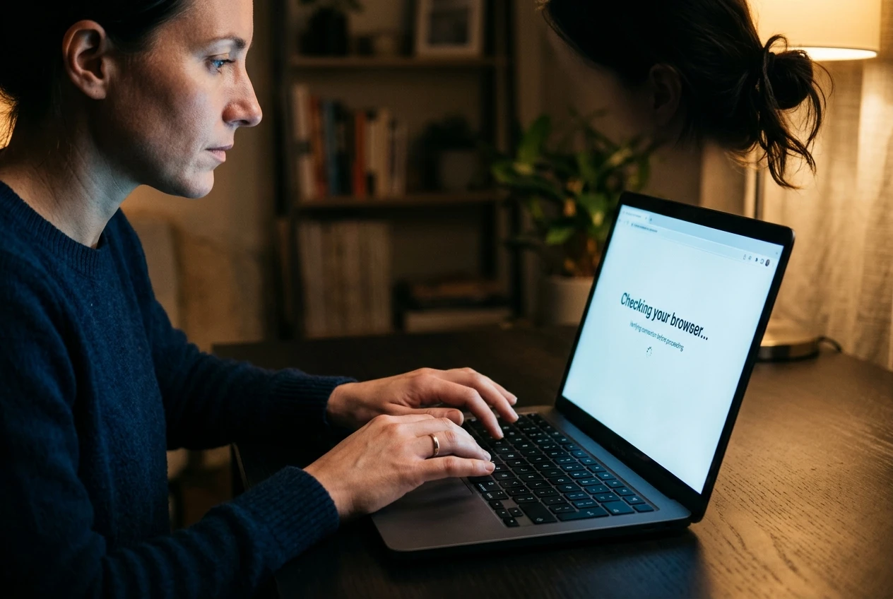 anti-crawler protection browser check on a laptop screen
