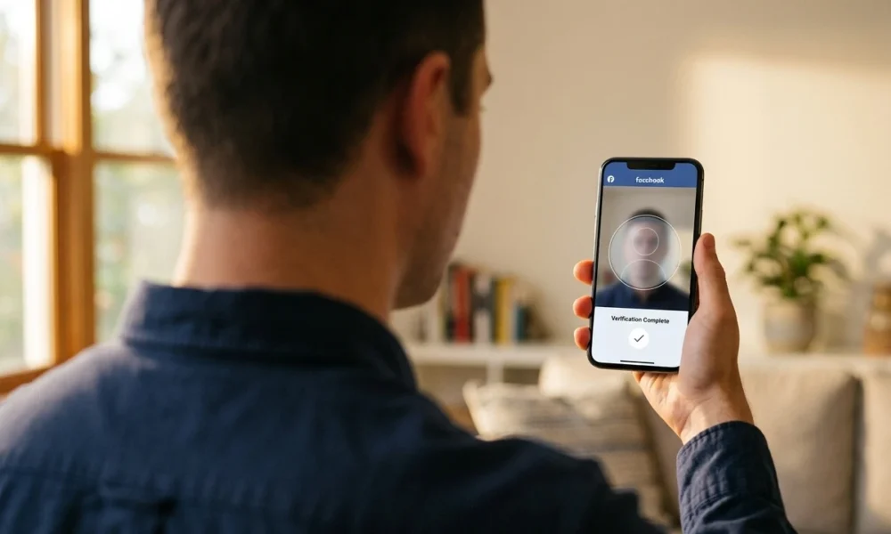 Facebook Verified white check mark selfie video verification badge