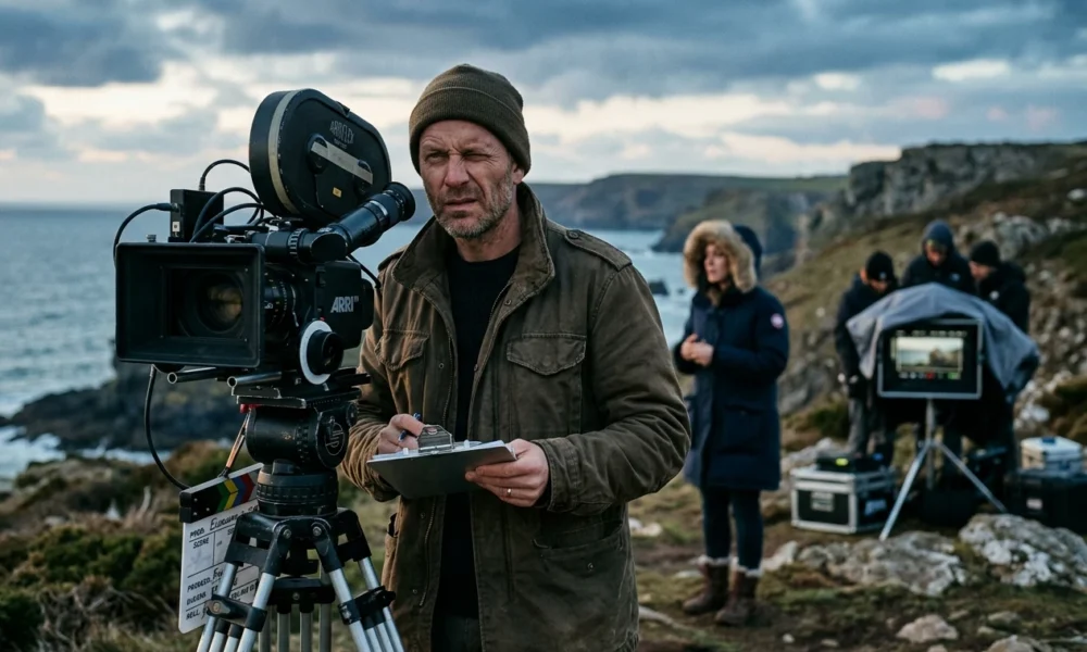 Joe Swanberg directing The Sun Never Sets on 35mm in Alaska