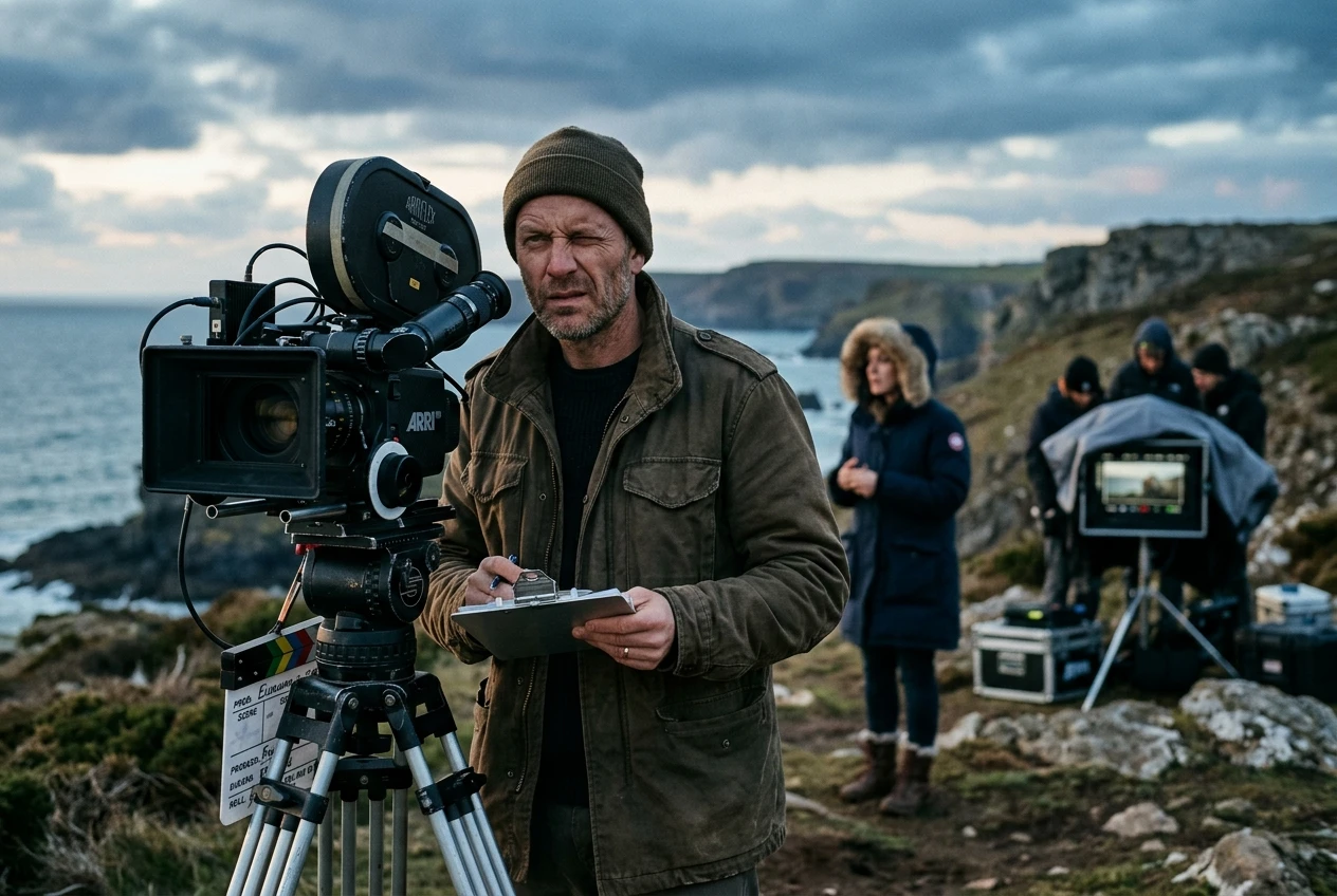 Joe Swanberg directing The Sun Never Sets on 35mm in Alaska