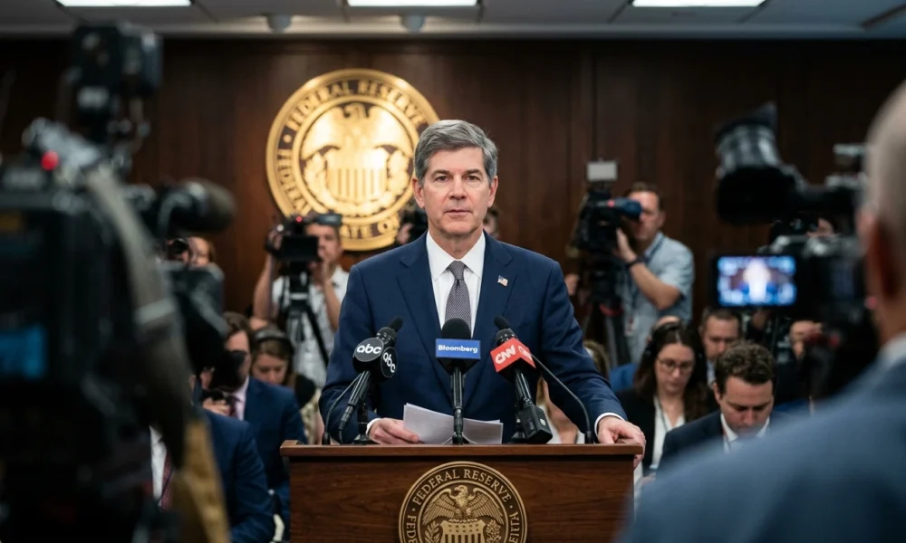 Kevin Warsh at June 2026 FOMC press conference after rate hold