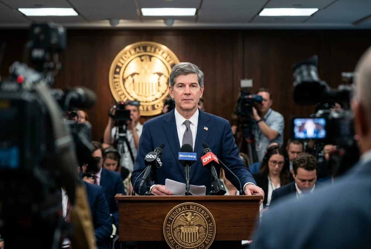 Kevin Warsh at June 2026 FOMC press conference after rate hold