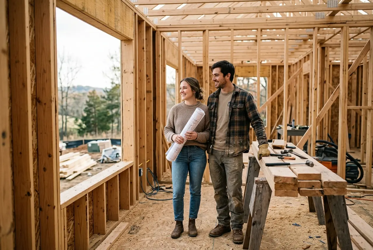 Maddy and Drew Olson at their self-built home construction site