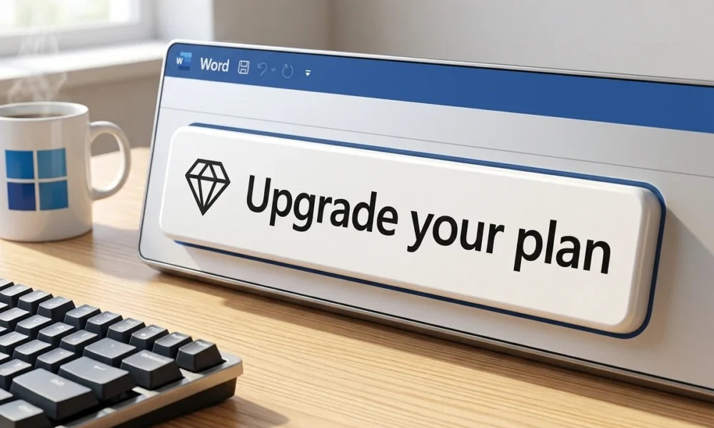 Microsoft Office Upgrade your plan button title bar subscribers