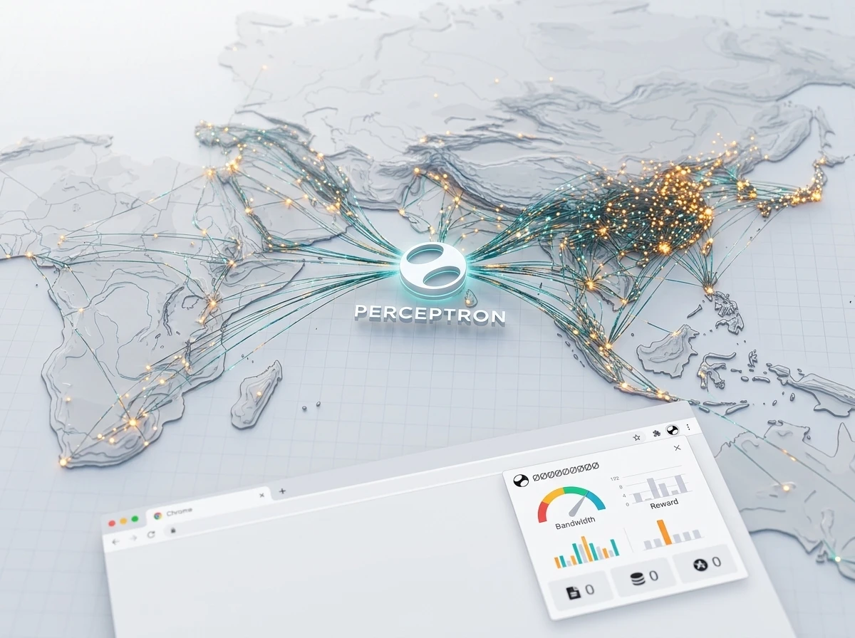 Perceptron decentralized AI data network 800000 nodes funding