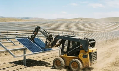 physical AI robot arm automating solar farm construction site