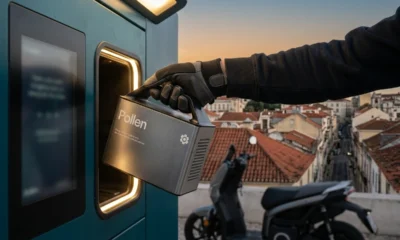 Pollen electric motorcycle battery swap station Lisbon Portugal launch