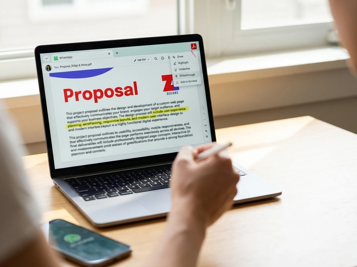 WhatsApp Web PDF editing powered by Adobe Acrobat integration